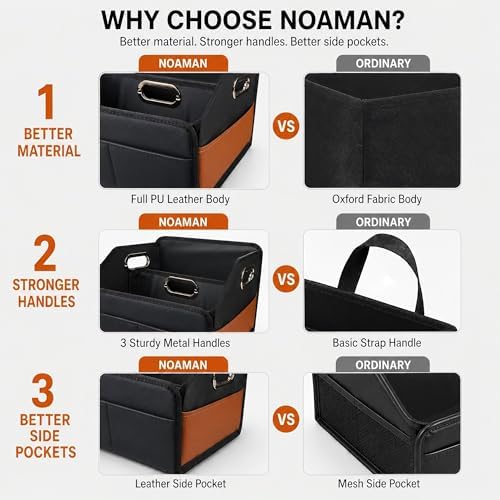 Noaman Leather Car Storage Organizer Back Front Seat Car Organizer Black - Image 6