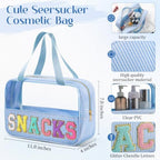 Sanwuta 3 Pcs Seersucker Snacks Bag Chenille Letter Clear Makeup Bag - Image 2