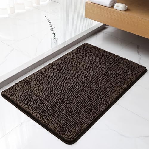 Chenille Bathroom Rug 24"x36" Brown, Non-Slip Plush Bath Mat by Kildoss