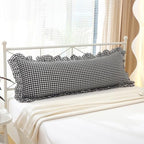 Black White Gingham Ruffle Body Pillow Cover 20"x54" by KMASANIJI