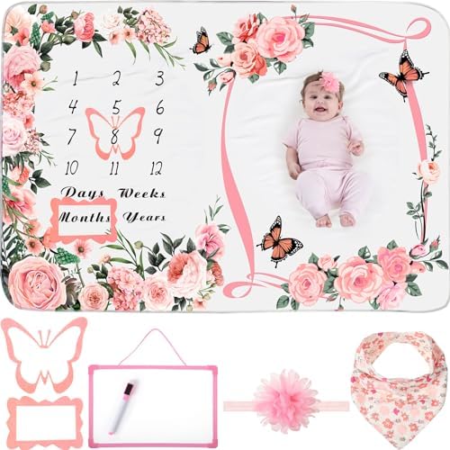Chumia 6 Pcs Baby Monthly Milestone Blanket, Girl 60"x40" by Chumia
