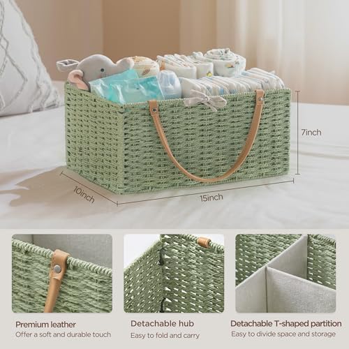 HBlife Large Baby Diaper Caddy Organizer Green, Paper Rope Storage Baskets - Image 2