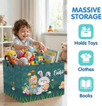 Large Cute Easter Basket for Kid Empty Gift Baby Rectangle Storage Bin Bunny - Image 2