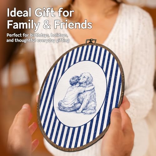 FLAWAFLOMA Child Hugging Golden Retriever Oval Sketch Art 8.6x11.4 - Image 5