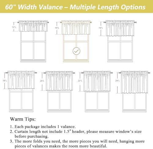 Linen Valances for Windows, Light Filtering Faux Linen Textured Small Short - Image 3