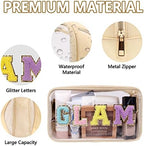 Iqimott Clear Patch Makeup Bag Monogram Pouch, Preppy Personalized Chenille - Image 3
