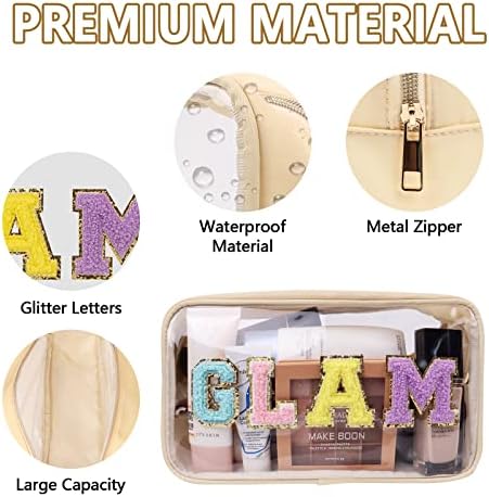 Iqimott Clear Patch Makeup Bag Monogram Pouch, Preppy Personalized Chenille - Image 3