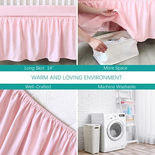 Crib Bed Skirt 14" Drop, Fits 28"x52" Crib, Adjustable - Image 4