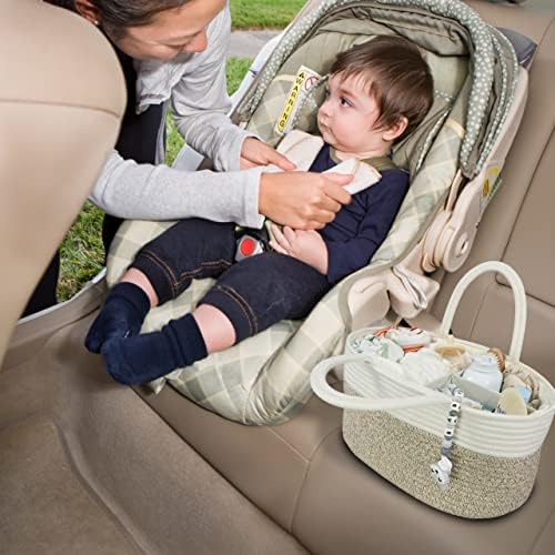 XUANGUO Large Cotton Rope Baby Diaper Caddy Organizer Basket White Brown - Image 5