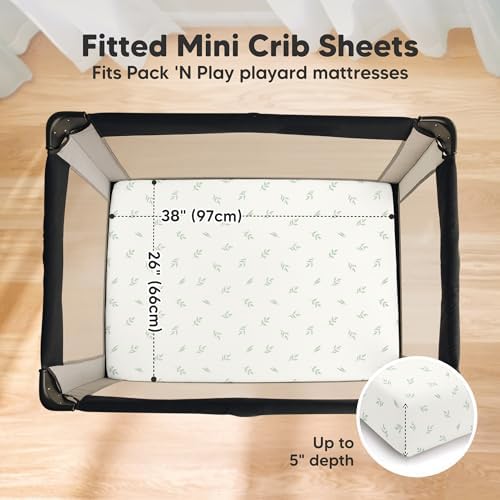 2 Pack and Play Sheets, Waterproof Mini Crib Sheet Fitted 38x26 - Image 3
