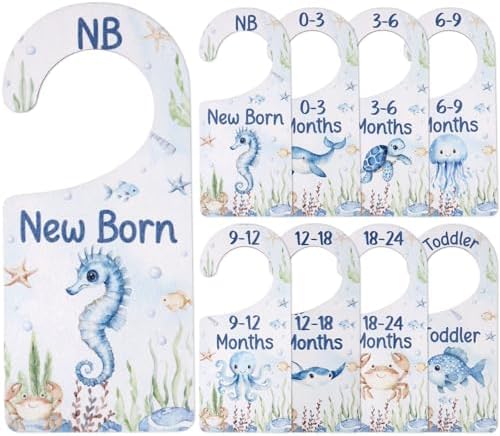 Baby Closet Dividers 8PCS, Under the Sea/Ocean Animal Theme Wooden Double-Sided by CORNERLACE