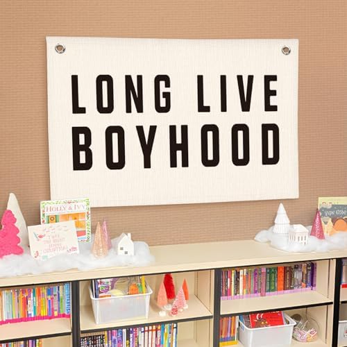 Lacama Long Live Boyhood Banner, Neutral Canvas Wall Hanging Banner Flag - Image 4