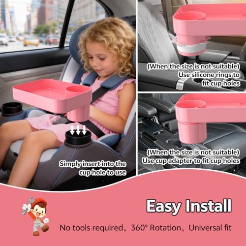Pink Car Seat Tray for Toddlers, Kids Travel Snack Tray for Road Trips - Image 4