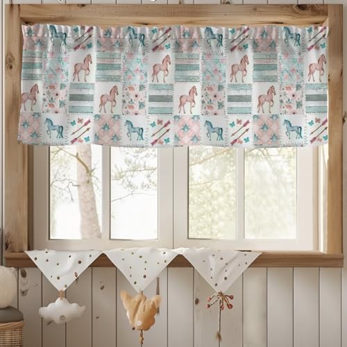 Unisex Farm Horses Flowers Patchwork Nursery Short Curtain Valance - Image 3