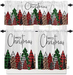 Merry Christmas Kitchen Curtains and Valances Set, Buffalo Plaid Xmas Tree by VandarllinHomeKitchenDecor