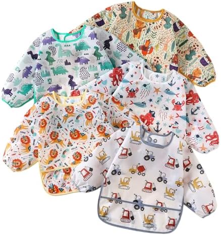 Sleeved Bib, 5 Pack, Waterproof Shirt Bibs by YeeLauf