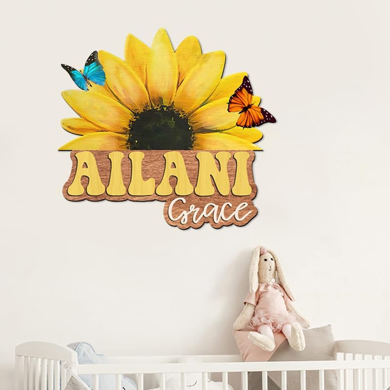 Custom wooden Sunflower nursery name sign - Image 3