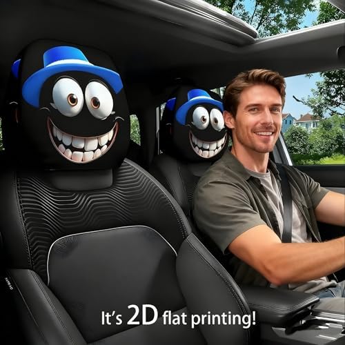 Funny Cartoon car headrest Cover, 2 Pieces Set of Cute Funny Eyes, Suitable - Image 6