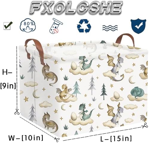 Rectangular Dinosaur Baskets, Watercolor cute dragon fairy tale kids nursery - Image 7