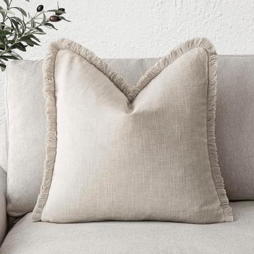 Foindtower Decorative Linen Fringe Throw Pillow Covers Cozy Boho Farmhouse by Foindtower