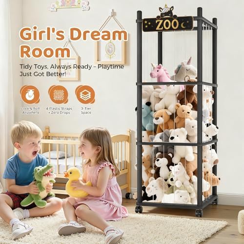 Stuffed Animal Storage Zoo Tower, 56In Wooden Large Stuffed Animal Holder - Image 2