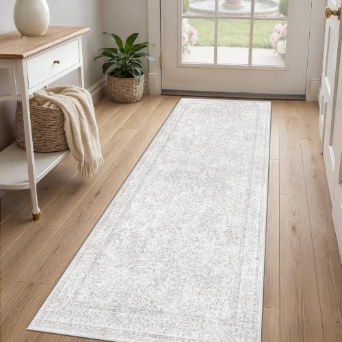 2x8 Hallway Runner Rug: Washable Vintage Floral Entryway Rugs Low Pile Non-Slip - Image 2