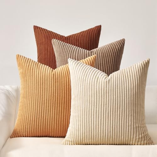 Topfinel Fall Soft Corduroy Throw Pillow Covers 18x18 Inch Yellow Brown by Topfinel