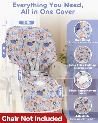 Baby High Chair Cover Replacement, Reversible & Waterproof High Chair Cushion - Image 4