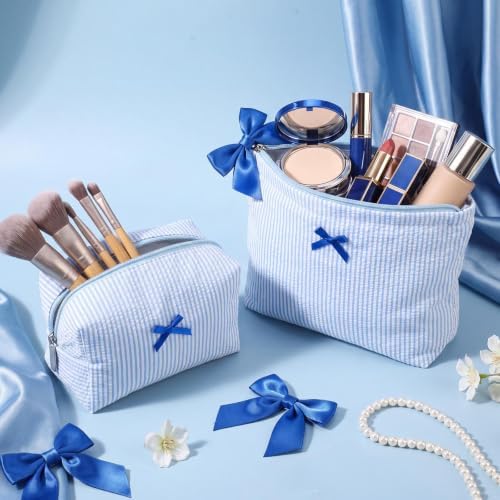 Huhumy 2 Pcs Makeup Bag Set for Women, Bow Stripe - Image 2