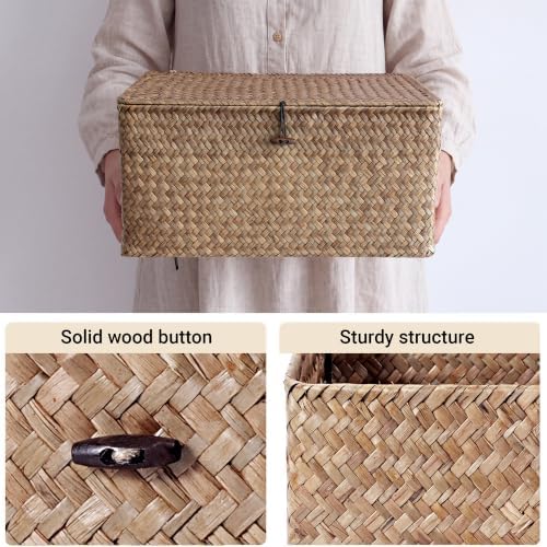 Nonam Large Wicker Basket with Lid, Seagrass Shelf Storage Basket - Image 2
