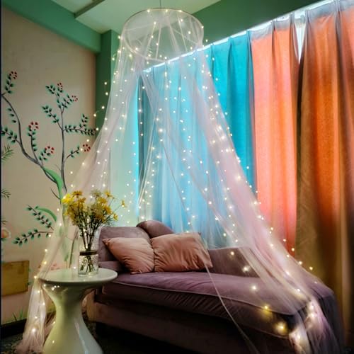 Bed Canopy Mosquito Net with 250pcs Warm Curtain Lights, Bed Canopy - Image 2