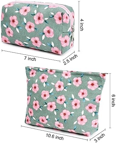 SOIDRAM 2 Pieces Sakura Makeup Bag Large Cosmetic Bag Capacity Canvas Mix - Image 3