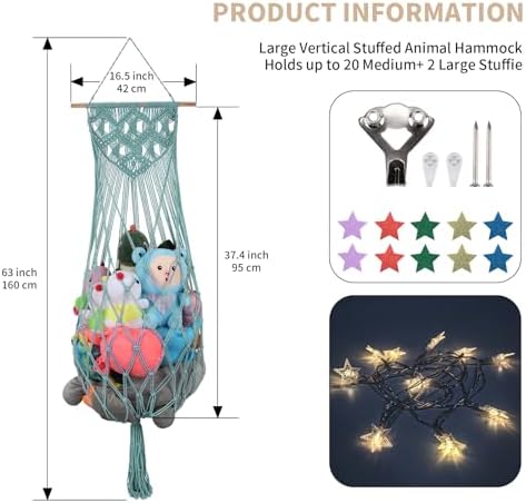 63 Inch Stuffed Animal Storage Hammock Corner, Stuffy Plushie Net - Image 5