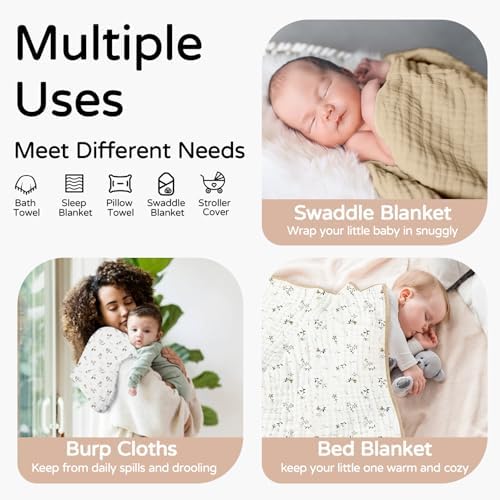 Yoofoss Hooded Baby Bath Towels 2 Pack 100% Muslin Organic Cotton - Image 4