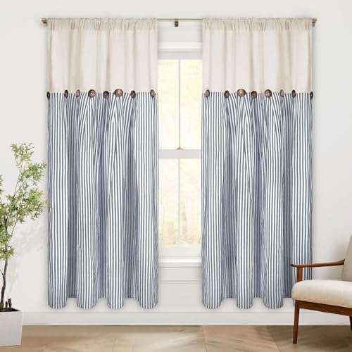ASPMIZ Cotton Linen Farmhouse Curtains Boho Rustic Button Drapes, Linen Window - Image 2
