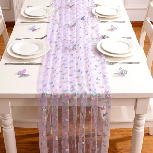 4 Pcs Iridescent Butterfly Table Runner Purple Glitter - Image 5