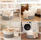 OIAHOMY 90L XXXLarge Blanket Basket Living Room Laundry Basket White&Grey - Image 6