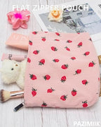 Flat Makeup Bag for Women, Zipper Cosmetic Pouch for Purse, Strawberry Pink - Image 5