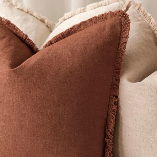 Foindtower Decorative Linen Fringe Throw Pillow Covers Boho Farmhouse Cushion - Image 4