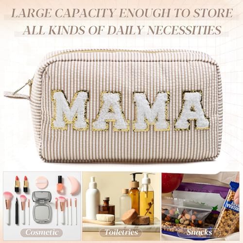Sanwuta Seersucker Cosmetic Bags Mama Bag Chenille Letter Seersucker Makeup - Image 4