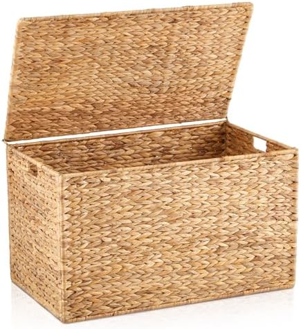 Wonderjune 30 x 17.7 x 17.7 Inch Water Hyacinth Wicker Storage Trunk by Wonderjune