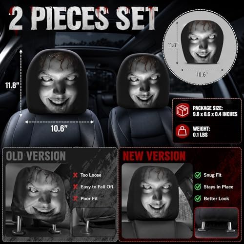 2 Pack Scary Headrest Covers for Cars, Upgraded Snug Fit Car Headrest Cover - Image 5