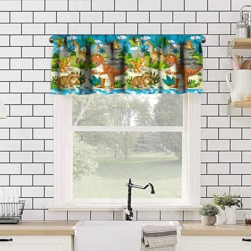 Boys Dinosaur Valance Curtains, Cartoon Dino Window Treatments - Image 5