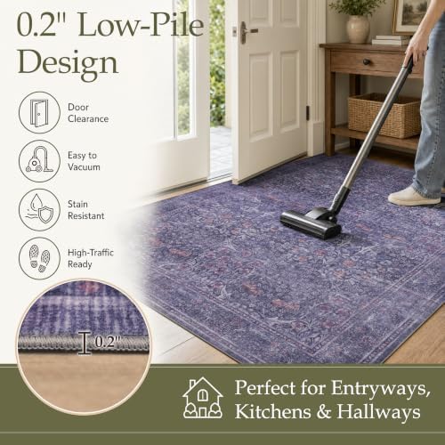 JOLLYVOGUE 3x5 Washable Rug, Vintage Floral Area Rug, Twilight Purple - Image 6