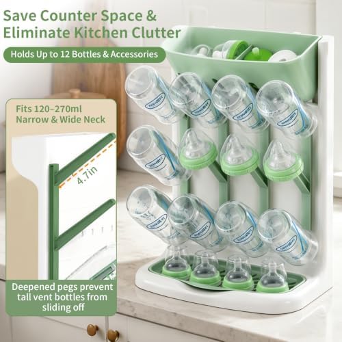Vertical Baby Bottle Drying Rack, Space-Saving Countertop Dryer, Holds 12 - Image 5