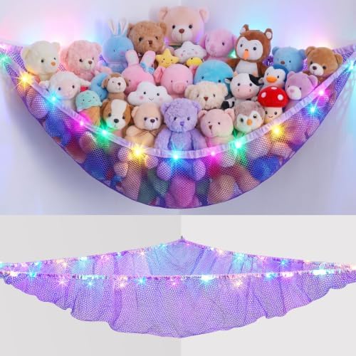 Stuffed Animals Hammock with LED Light Toy Net Room Decor Corner Storage by UnicornCastle