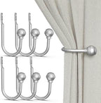 Hion Curtain Holdbacks Silver 6pcs, Curtain Tiebacks Wall Mounted Hooks by Hion