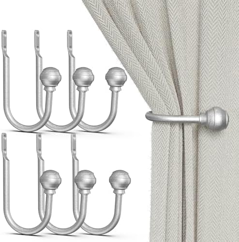 Hion Curtain Holdbacks Silver 6pcs, Curtain Tiebacks Wall Mounted Hooks by Hion