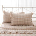 2 Pack Taupe White Gingham Ruffle Pillow Shams King Size 20"x36" by KMASANIJI