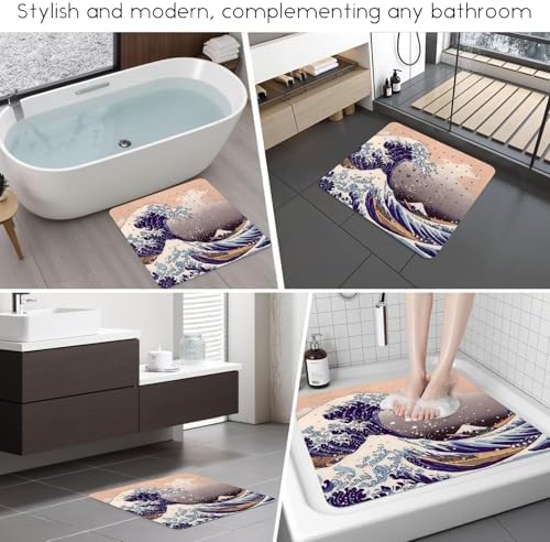 Bathtub Mat Non Slip, Japanese Wave Square Bath tub Mat Shower Floor Mat - Image 6